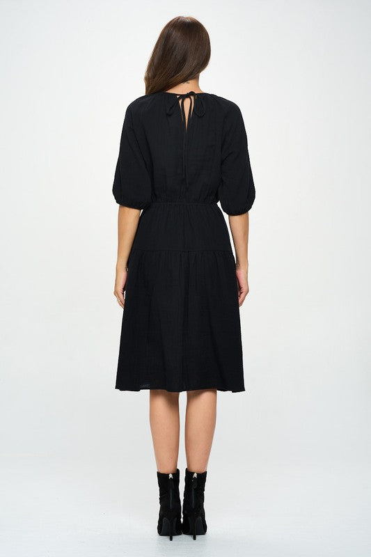 Made In Usa Cotton 3 4 Sleeve Tiered Midi Dress