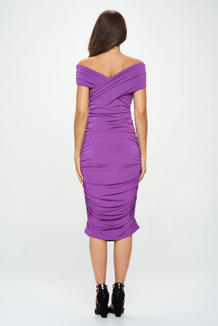 Solid Off Shoulder Midi Bodycon Dress