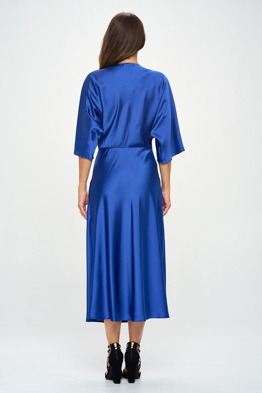 Satin Stretch Solid Dress With Front Twist 3