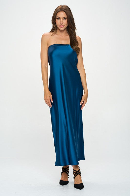 TL Made In Usa Silky Satin Tube Draped Dress 1