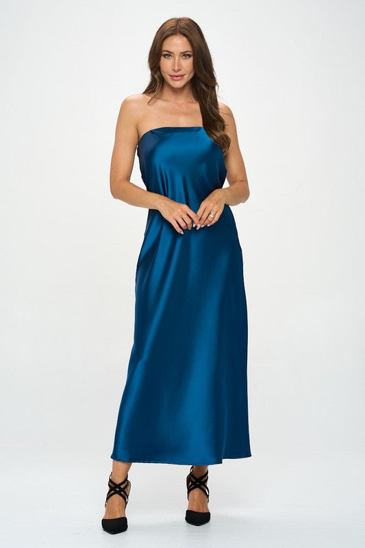 TL Made In Usa Silky Satin Tube Draped Dress 1