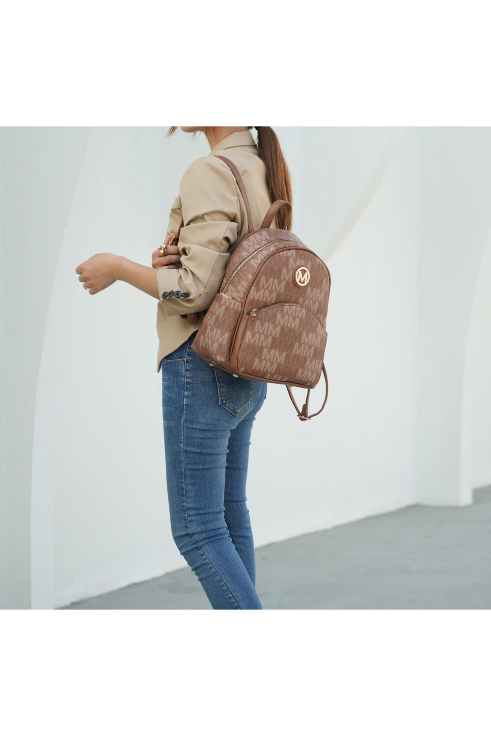 Black Mkf Palmer Signature Logo Print Backpack By Mia K