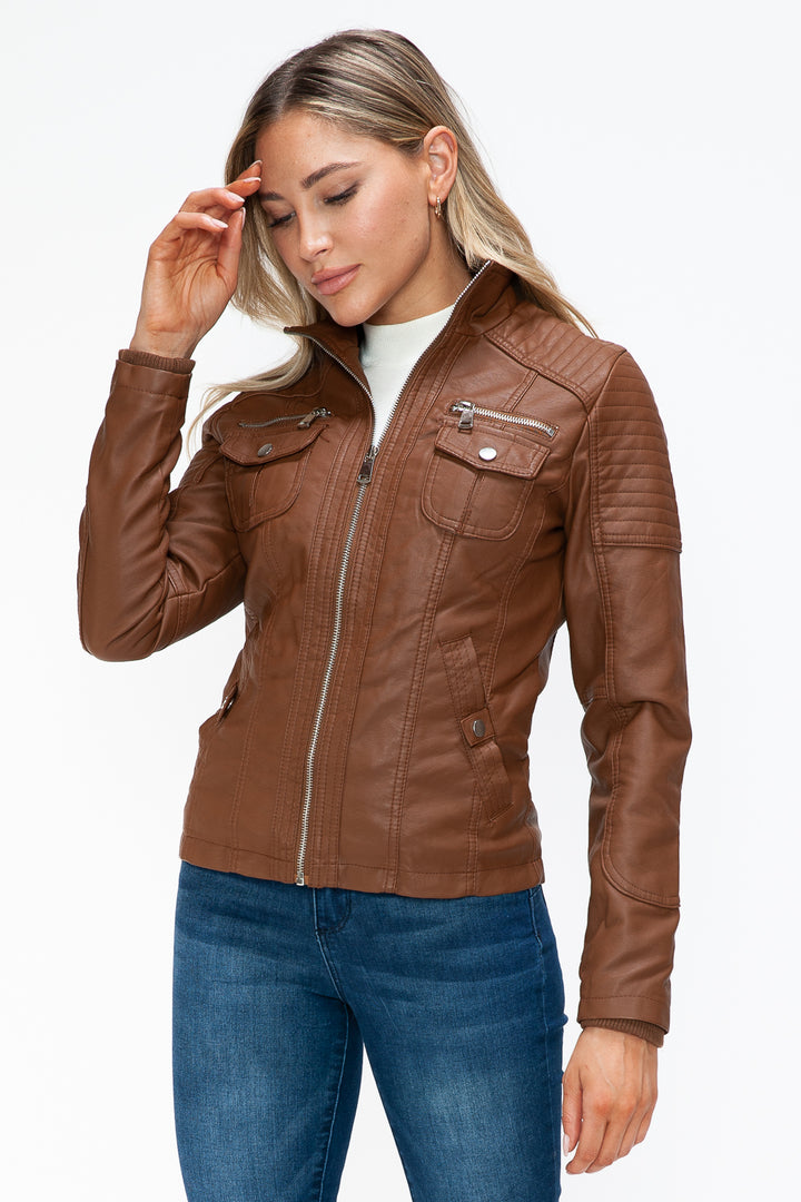 Ymi Removable Faux Layered Multi Pocket Jacket With Fuzzy Hood 2