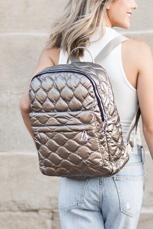 Black Jade Metallic Puffer Backpack