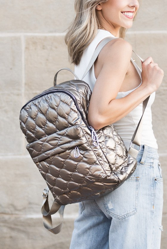 Gold Jade Metallic Puffer Backpack
