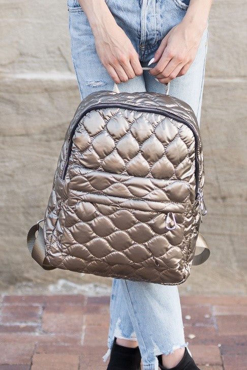 Pewter Jade Metallic Puffer Backpack