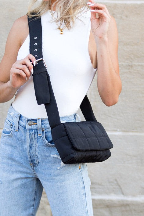 White Selma Foldover Puffer Crossbody | Anekay