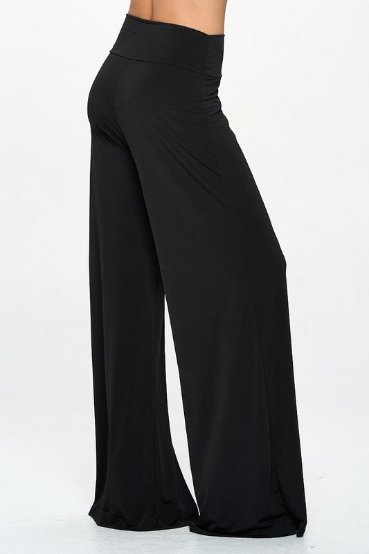 Solid Wide Leg Pants With Thick Waistband