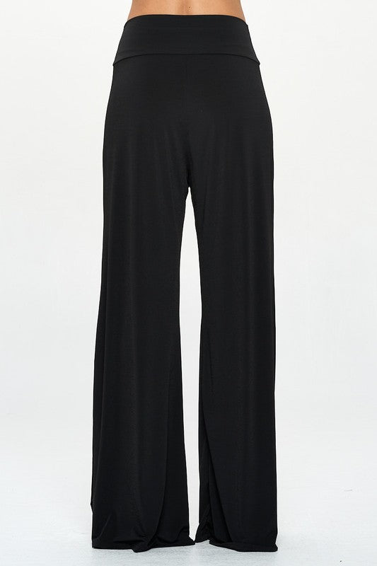 Solid Wide Leg Pants With Thick Waistband