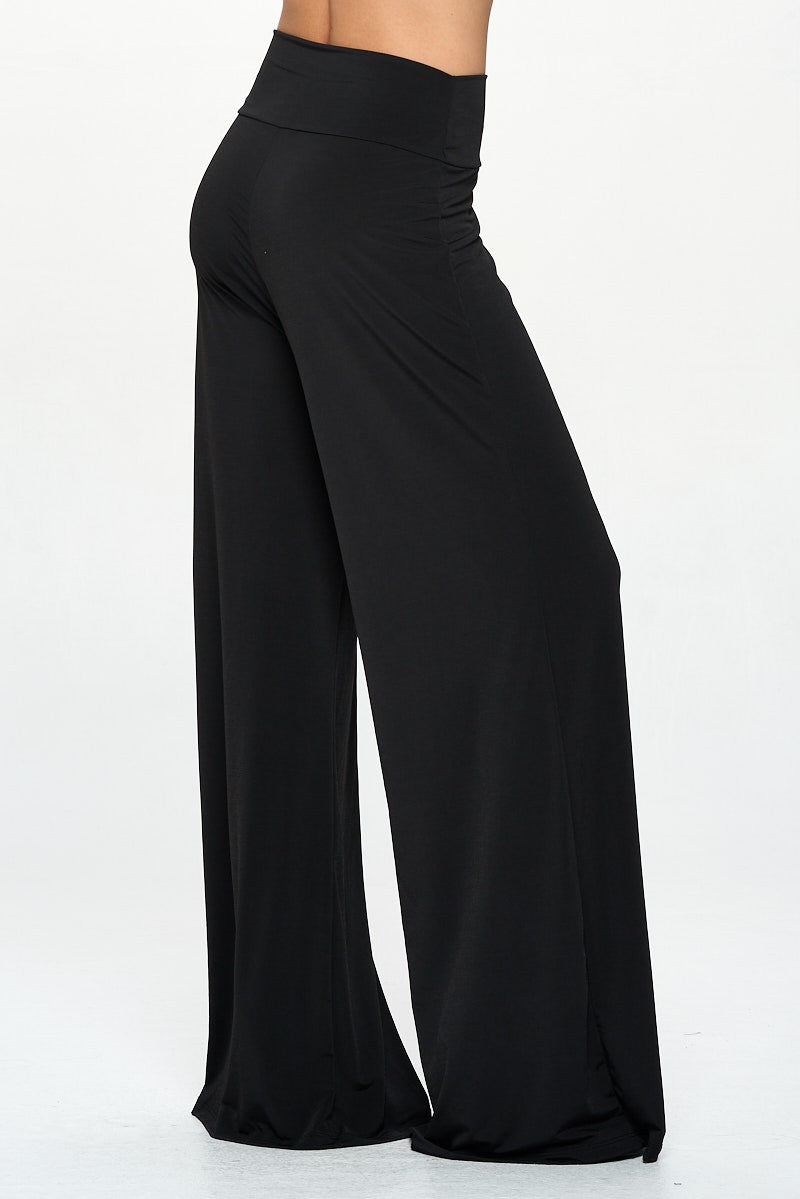 Solid Wide Leg Pants With Thick Waistband