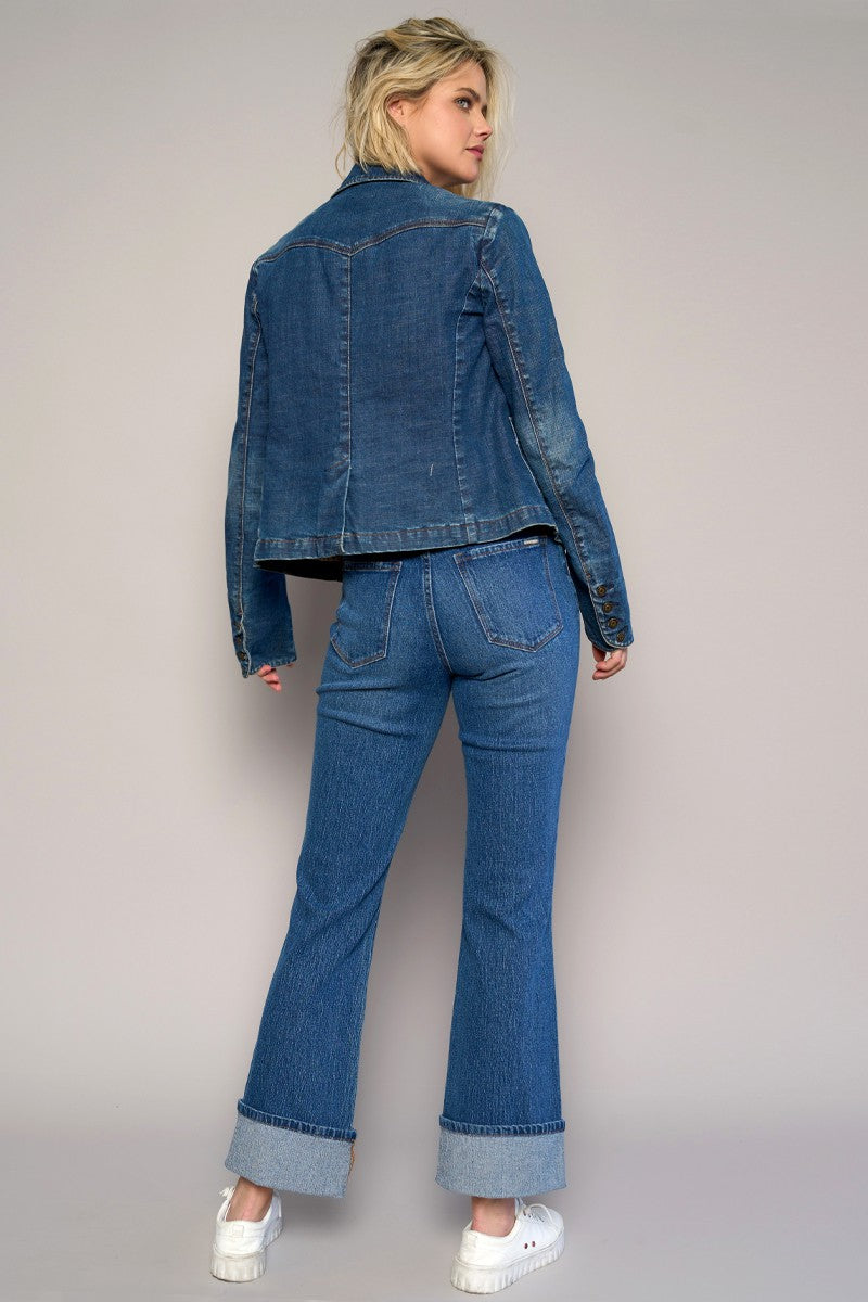 Dark High Rise Cuffed Crop Boot Jeans