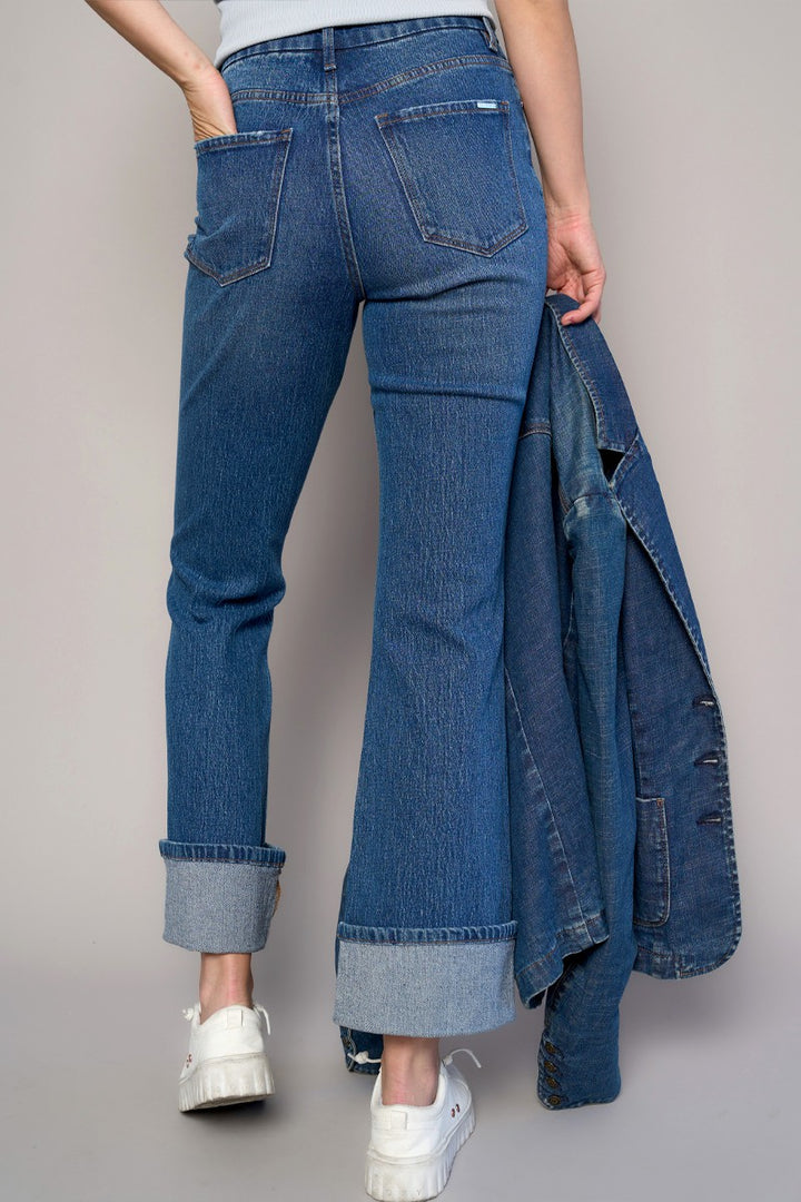 Dark High Rise Cuffed Crop Boot Jeans