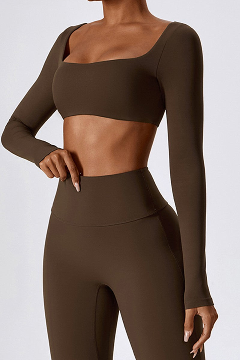 Apricot Long Sleeves Square Collar Cropped Top