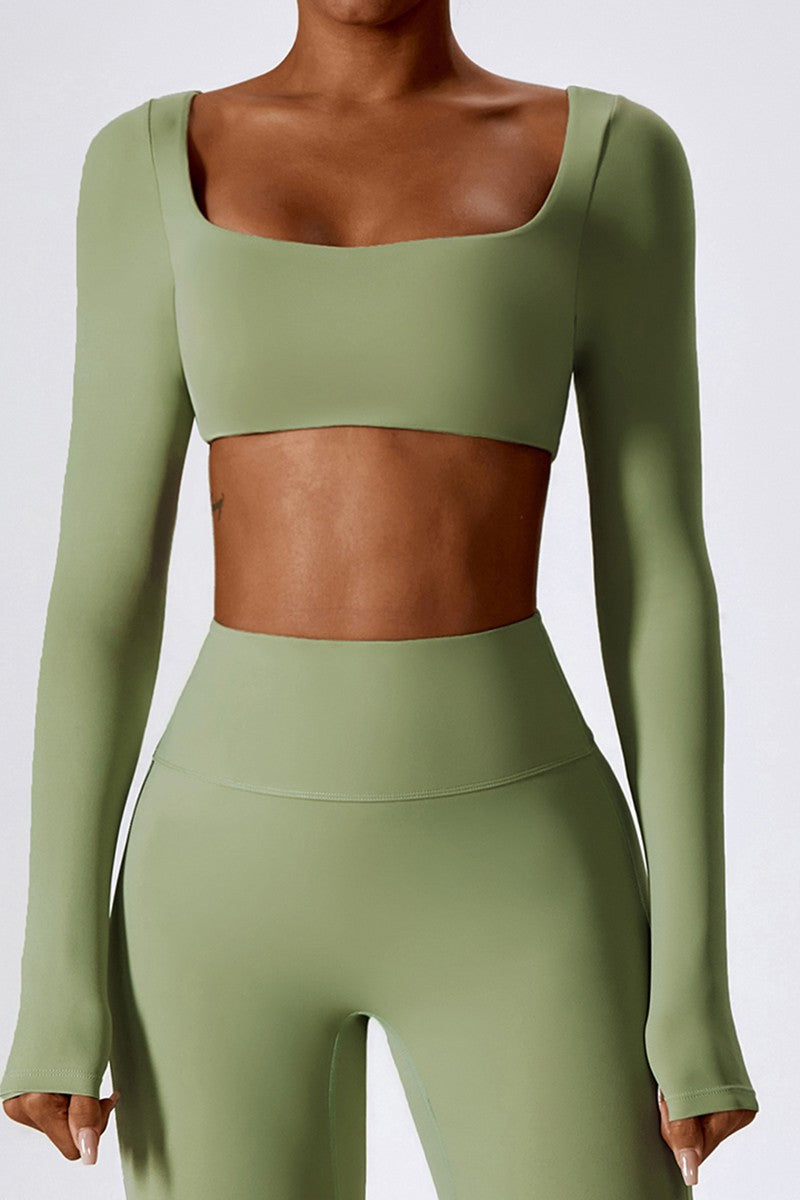 Black Long Sleeves Square Collar Cropped Top
