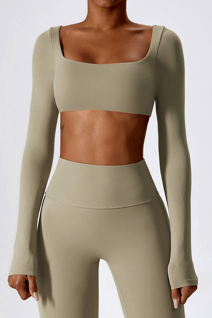 Black Long Sleeves Square Collar Cropped Top