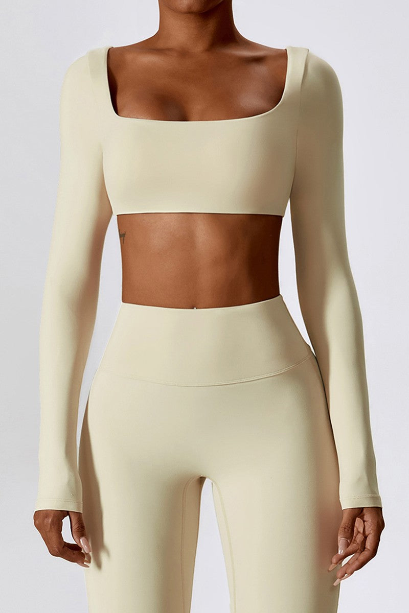 Apricot Long Sleeves Square Collar Cropped Top