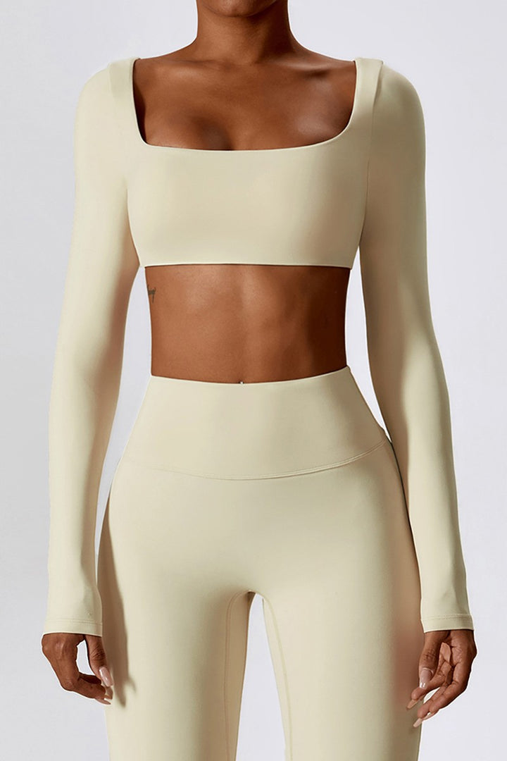 Apricot Long Sleeves Square Collar Cropped Top