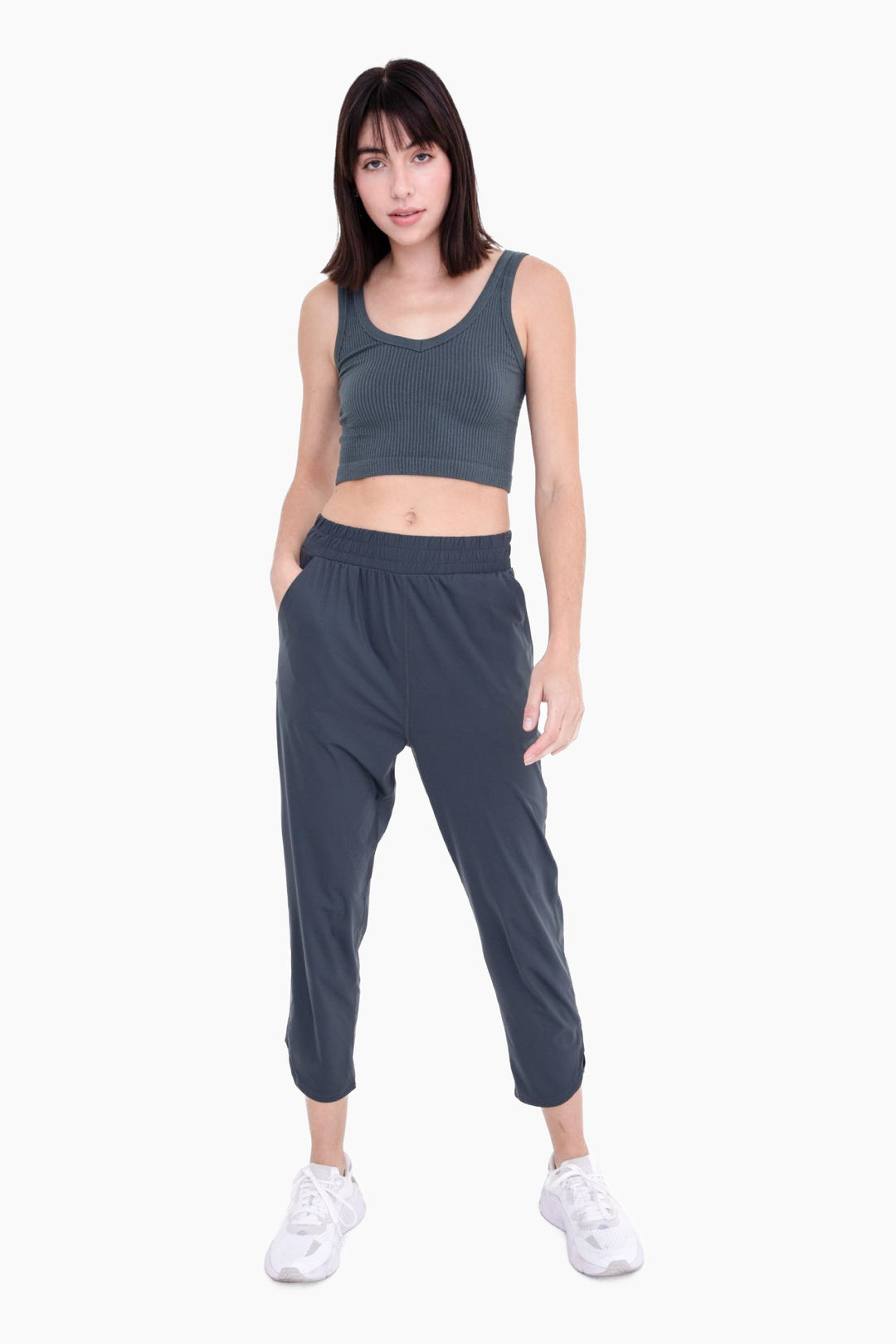 Athleisure Joggers With Curved Notch Hem