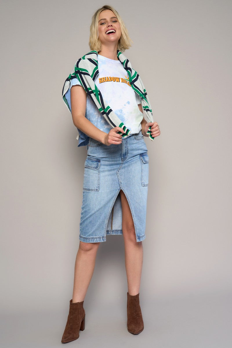 Medium High Rise Front Slit Cargo Skirt