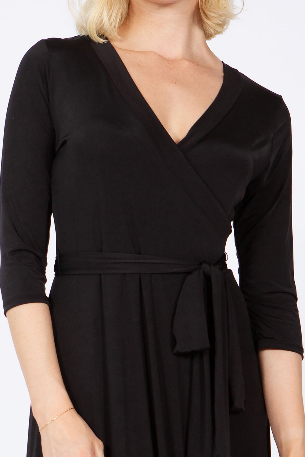 Black Solid Greta Wrap Dress | Anekay