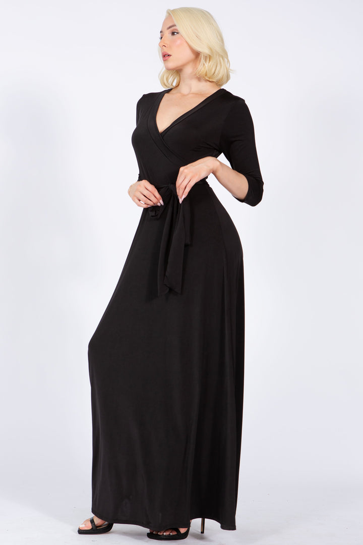 Black Solid Greta Wrap Dress | Anekay