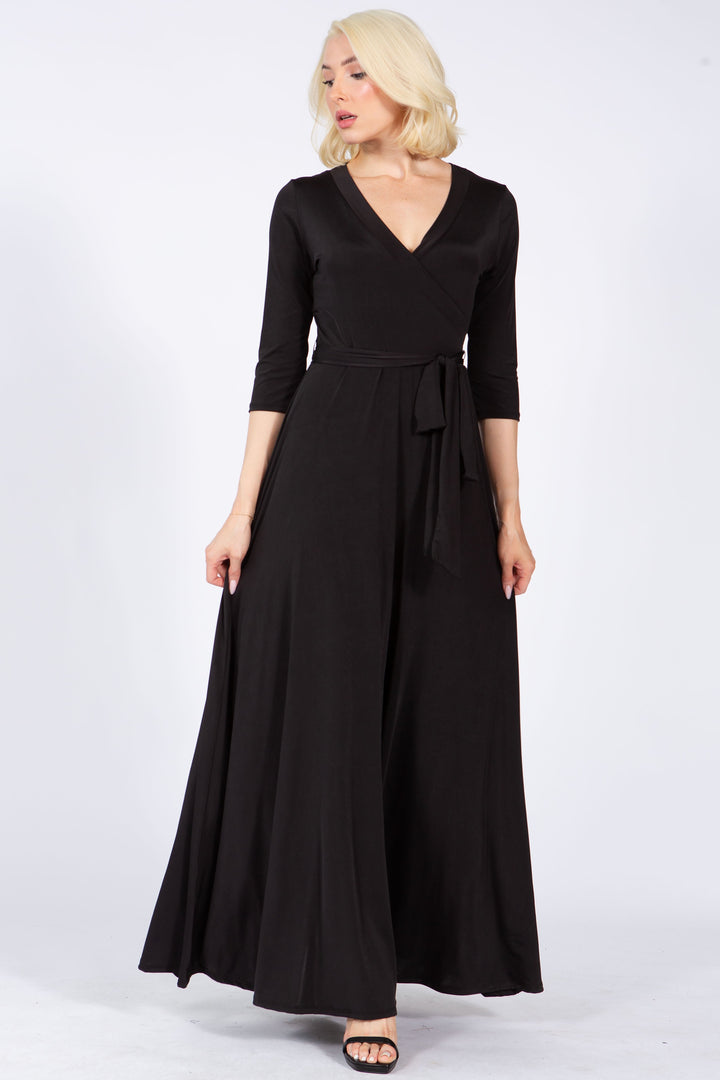 Black Solid Greta Wrap Dress | Anekay