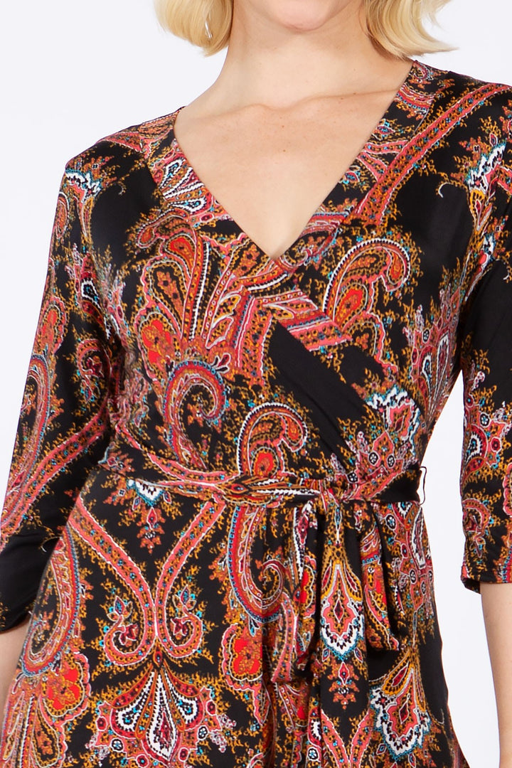 Black Paisley Greta Wrap Dress | Anekay