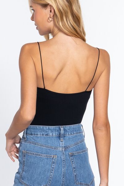 Black Active Basic Ribbed Round Neck Seamless Cami Bodysuit