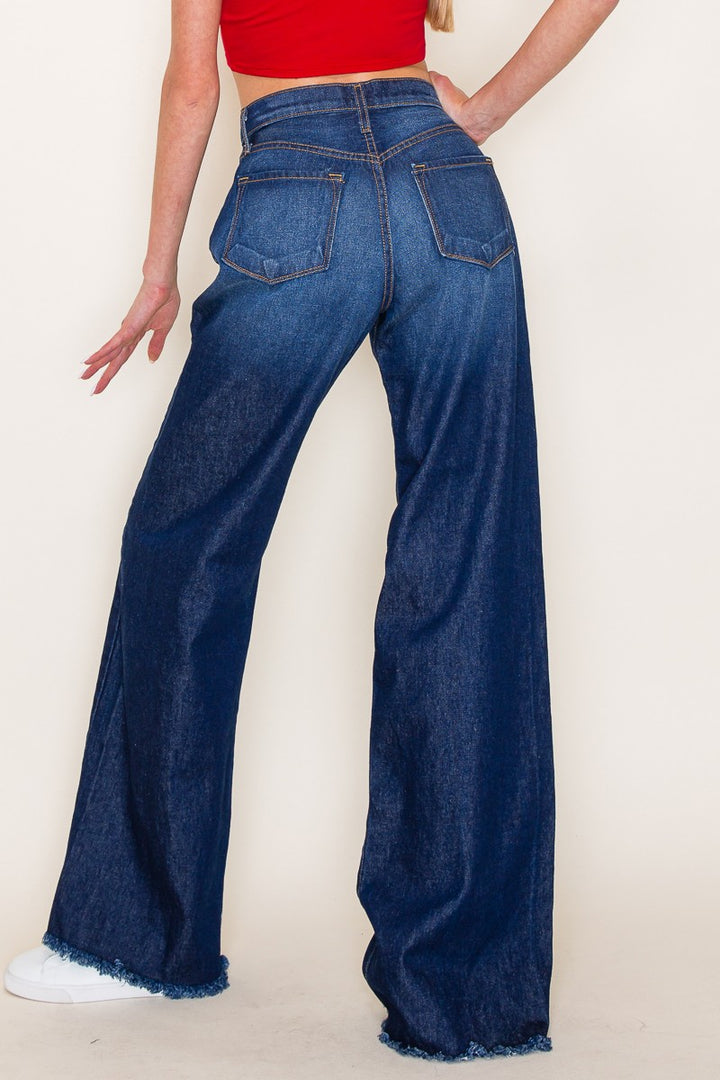 Medium Wash Western Denim Wild Leg Jeans Pants Wester
