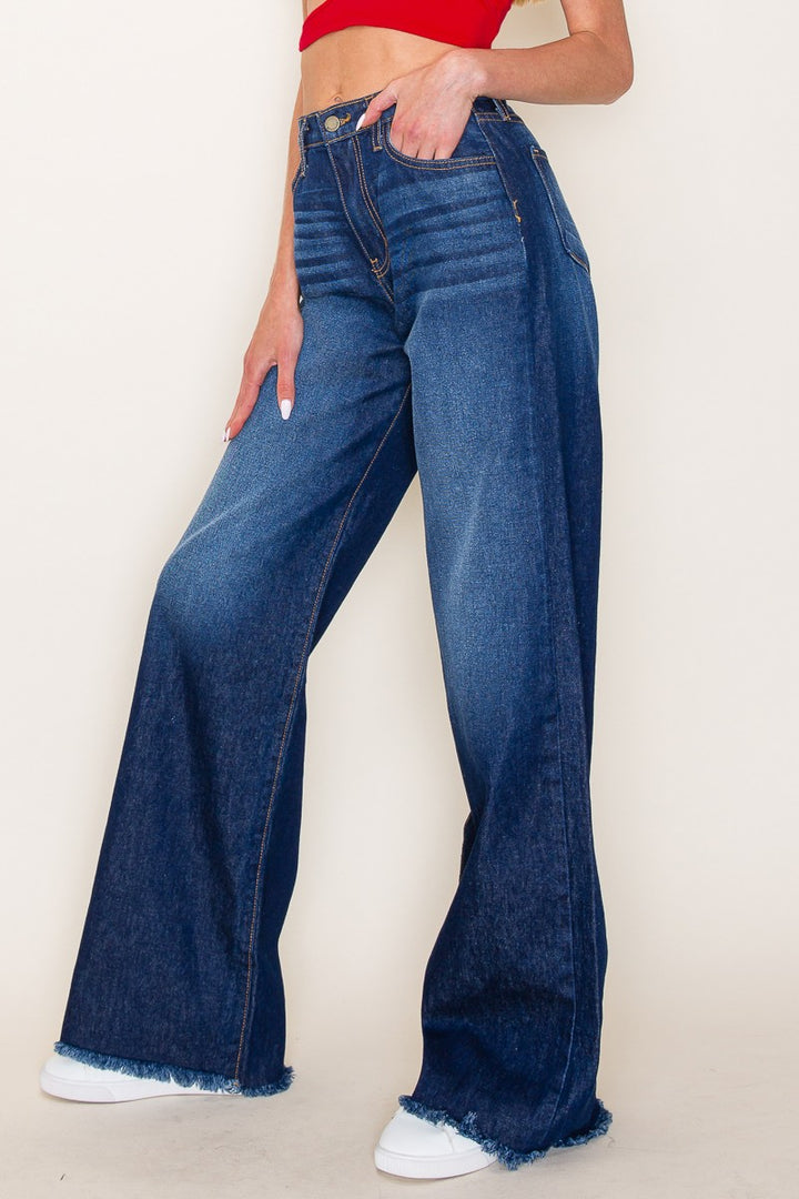 Medium Wash Western Denim Wild Leg Jeans Pants Wester