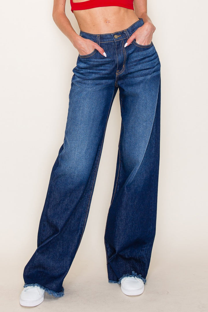 Medium Wash Western Denim Wild Leg Jeans Pants Wester
