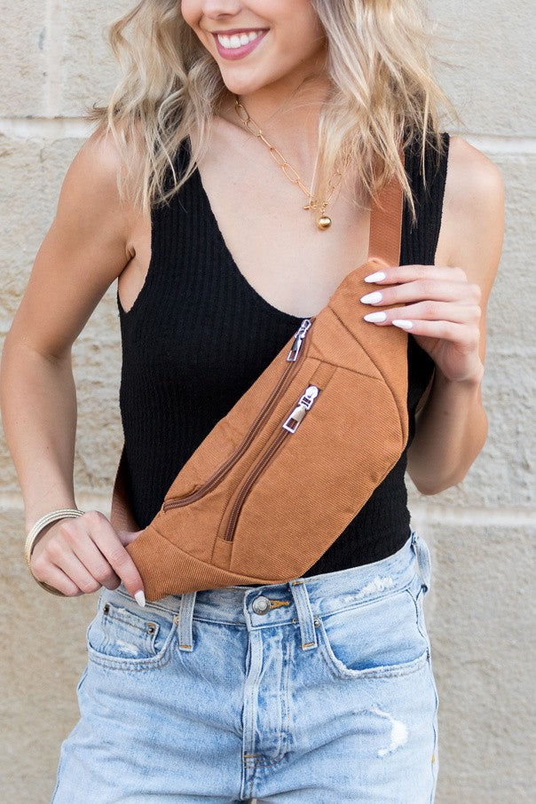 Black Amari Corduroy Sling Belt Bag