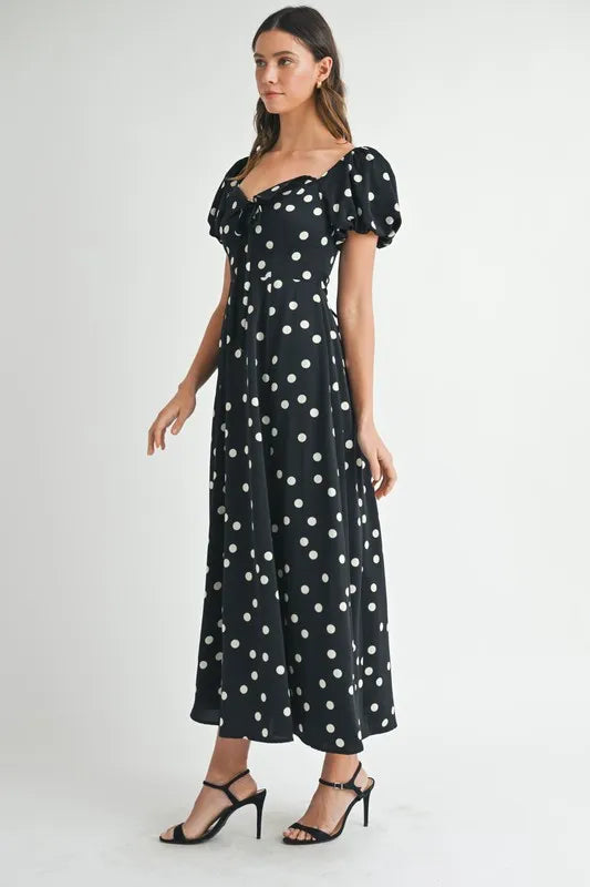 Mable Polka Dot Puff Sleeve Midi Dress 1