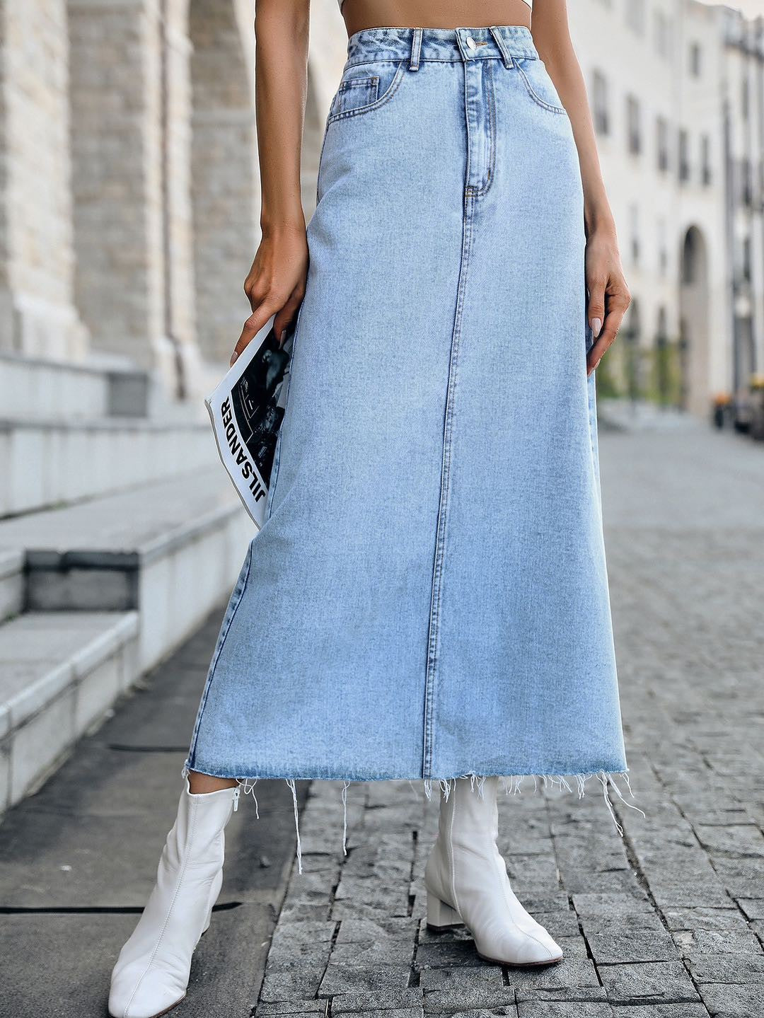Denim Midi Denim Skirt