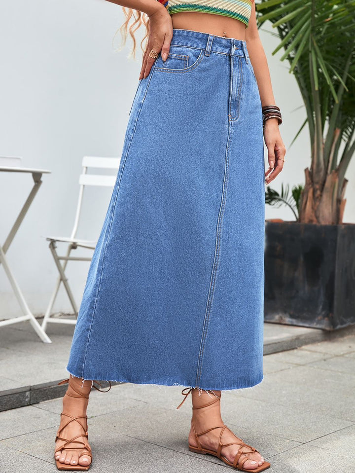 White Midi Denim Skirt