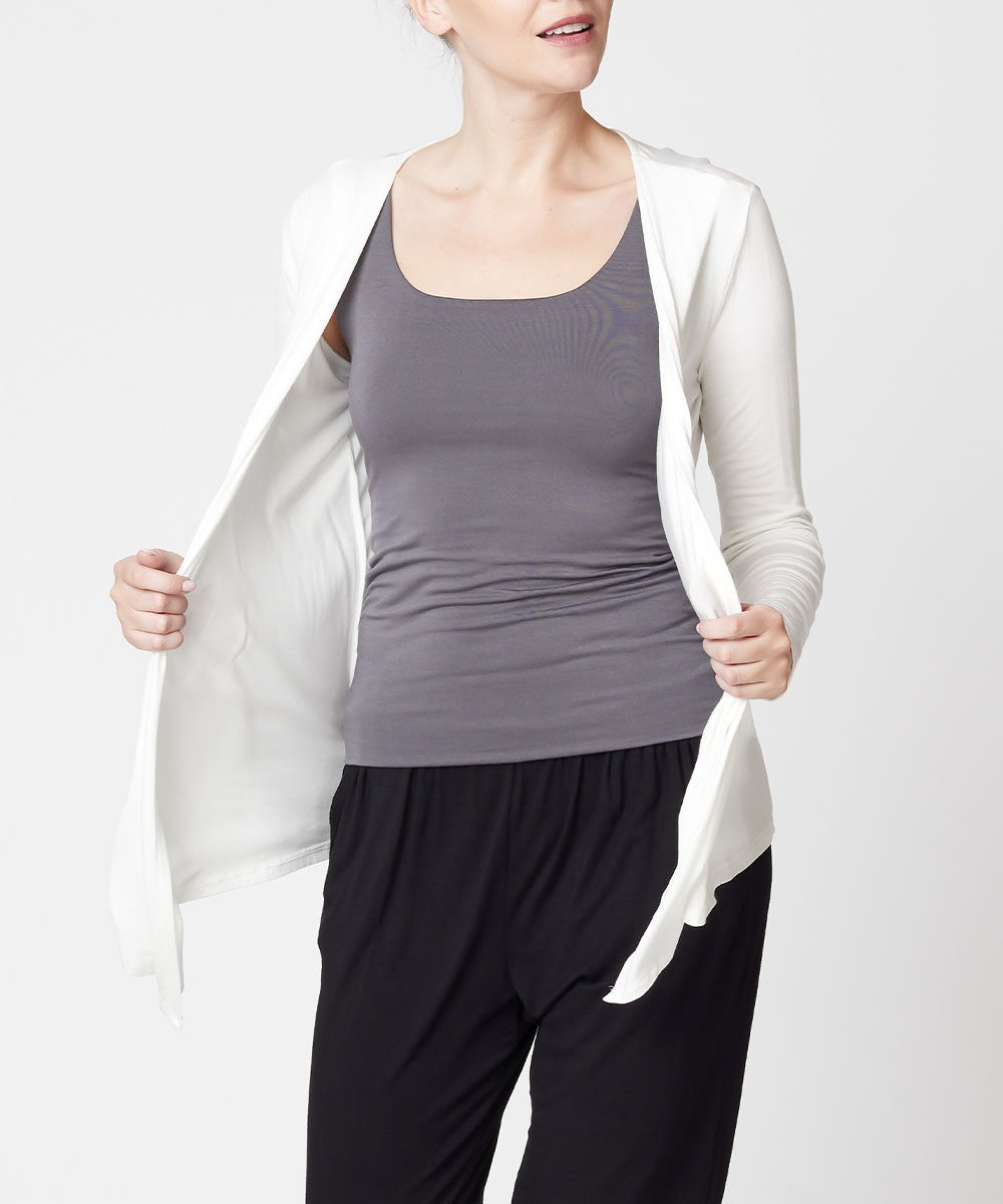 Mocha Bamboo Simple Tie Front Cardigan