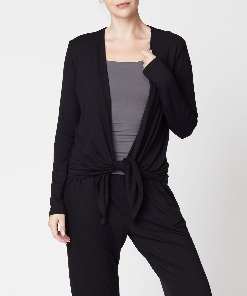 Mocha Bamboo Simple Tie Front Cardigan