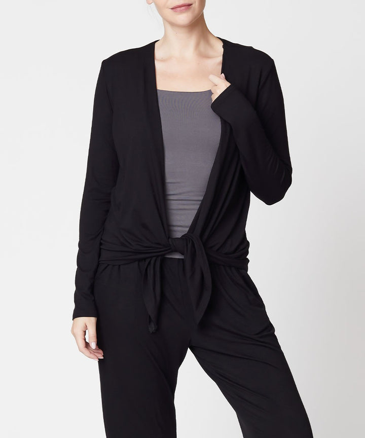 Mocha Bamboo Simple Tie Front Cardigan