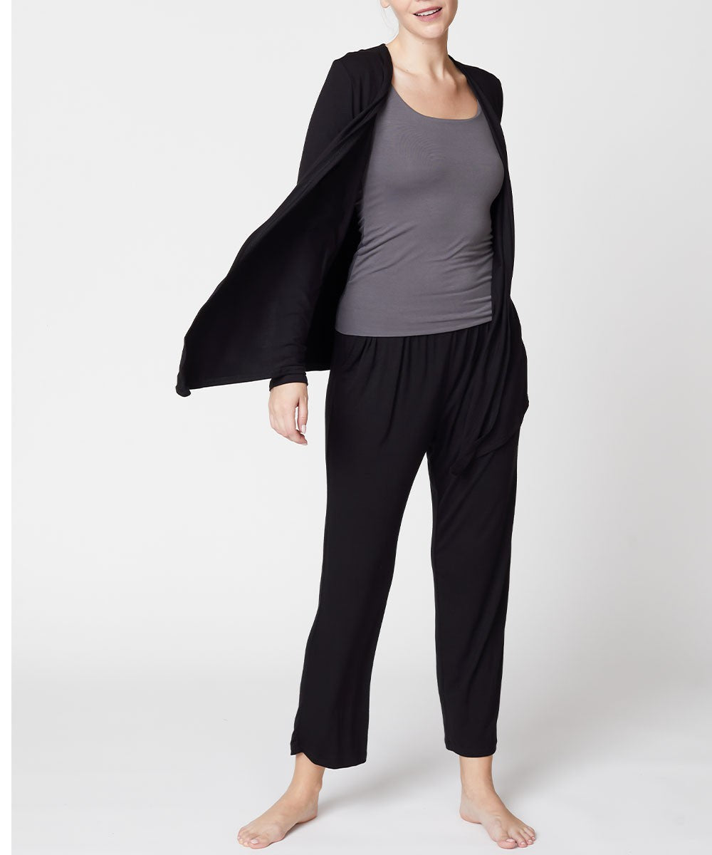 Black Bamboo Simple Tie Front Cardigan