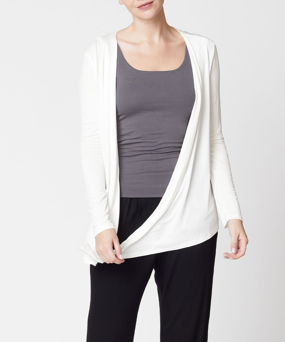 Mocha Bamboo Simple Tie Front Cardigan