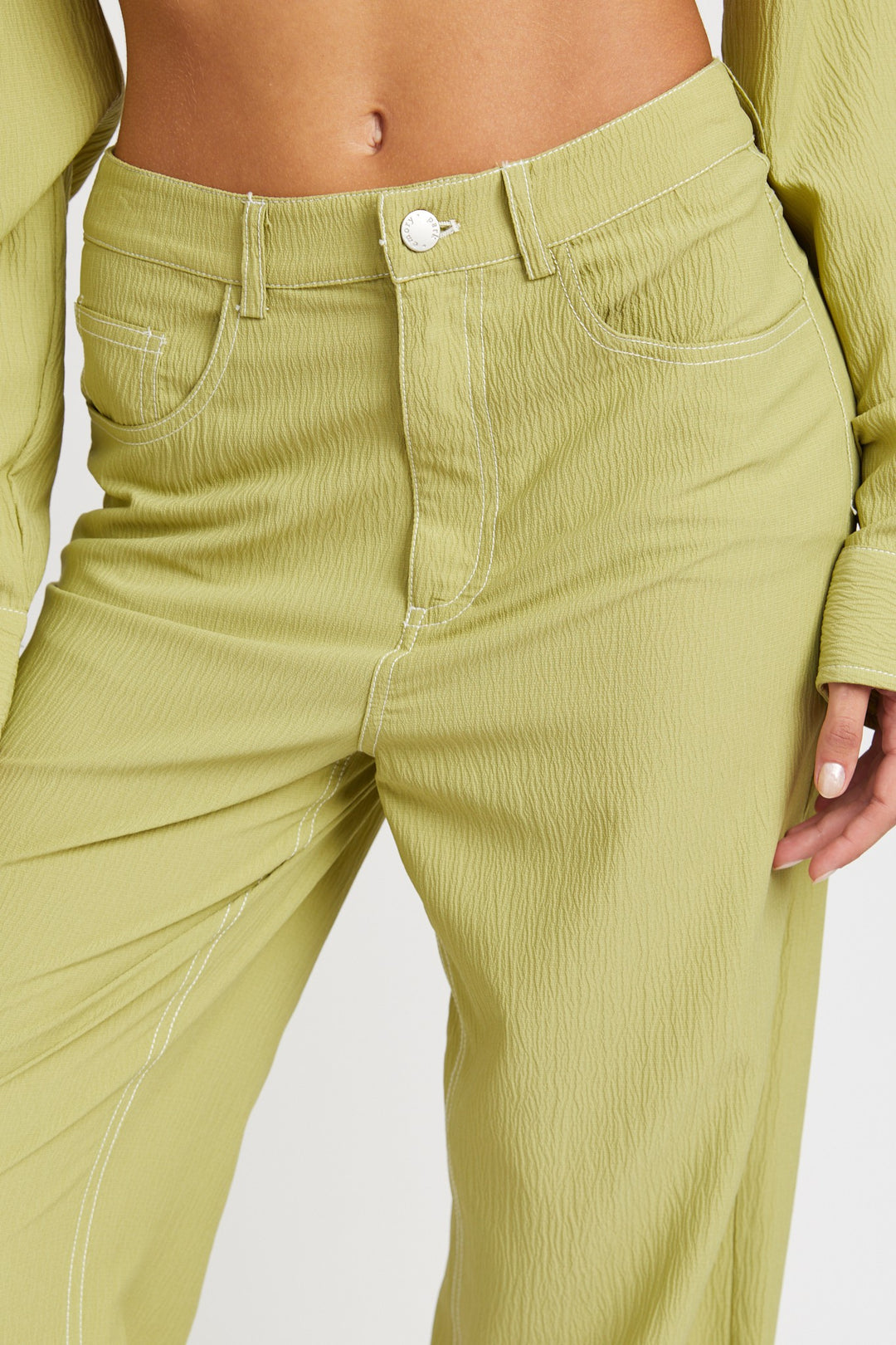 Burgundy Contrast Stitching Straight Leg Pants