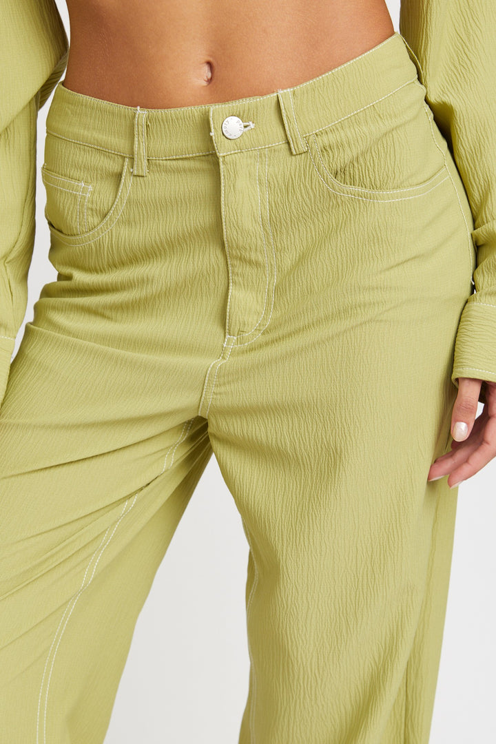 Burgundy Contrast Stitching Straight Leg Pants