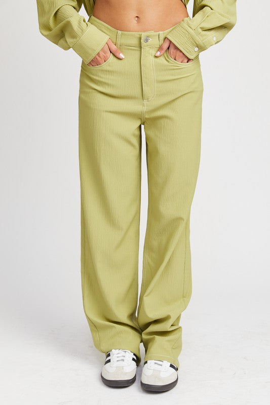 Burgundy Contrast Stitching Straight Leg Pants