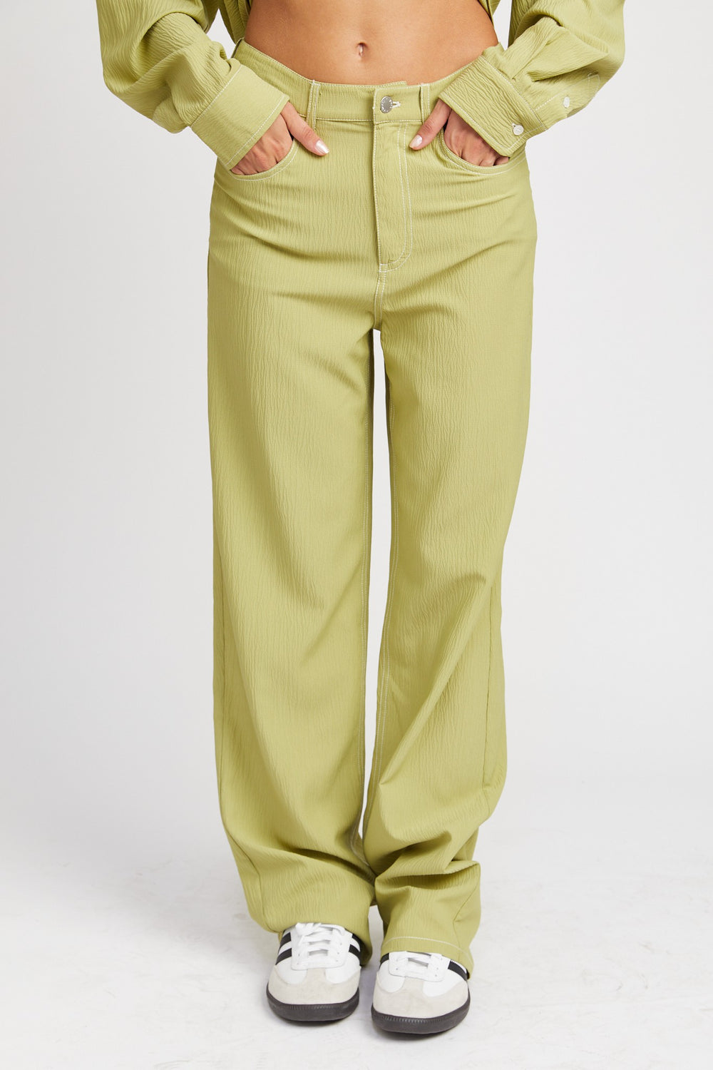 Burgundy Contrast Stitching Straight Leg Pants