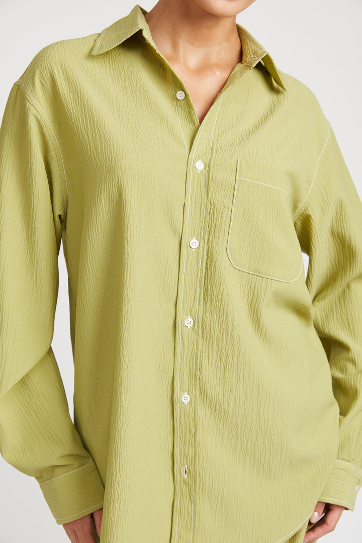 Burgundy Contrasted Stitch Button Down Shirt