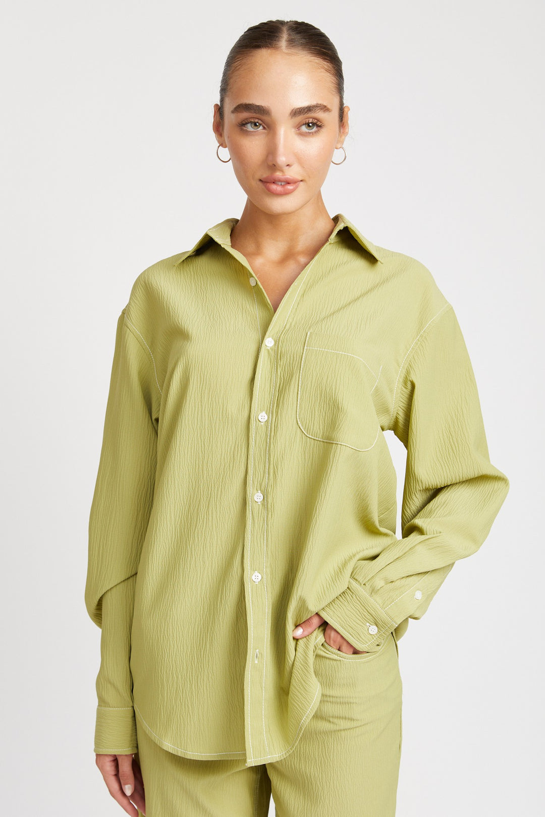 Burgundy Contrasted Stitch Button Down Shirt