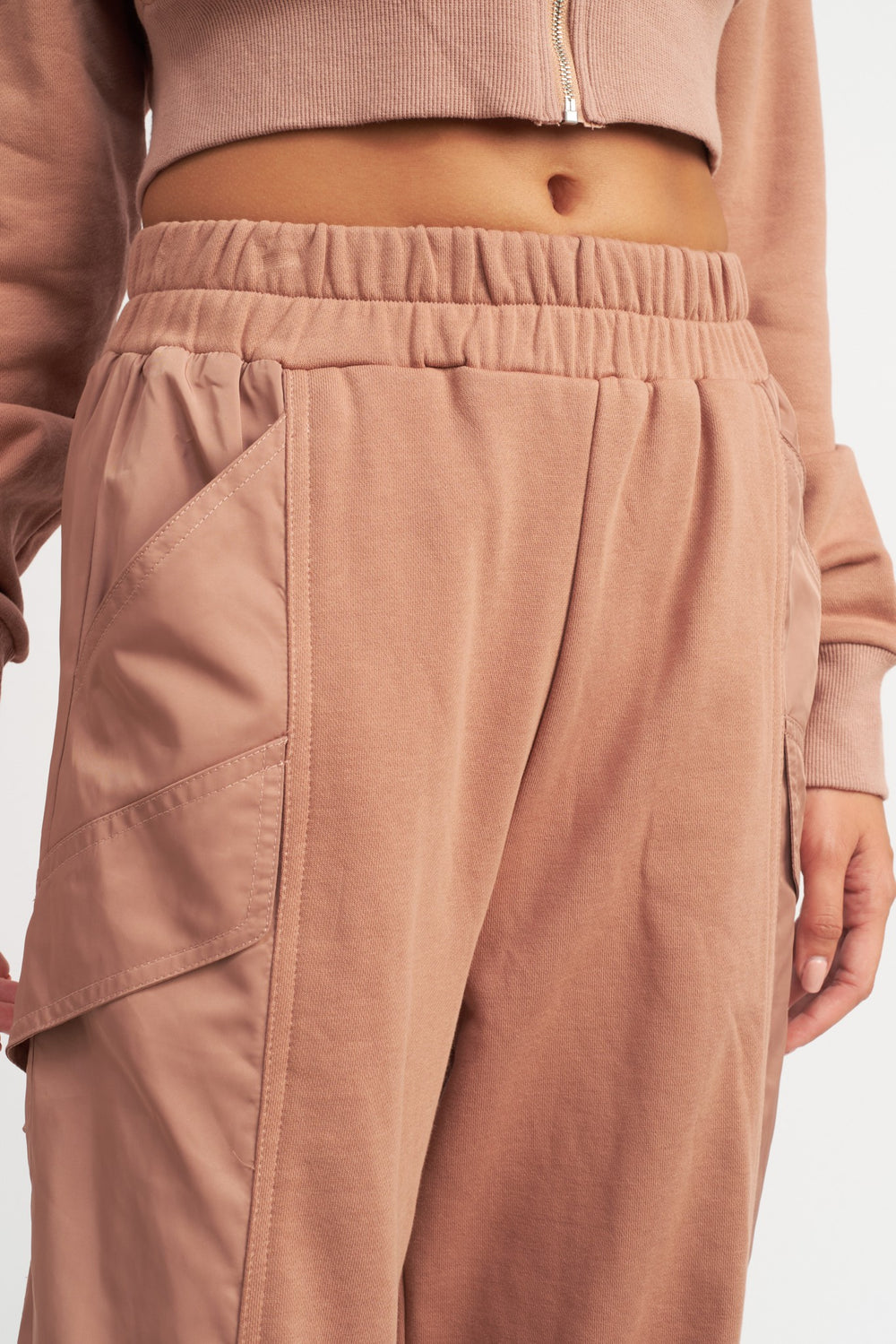Dusty Mauve Contrasted Cargo Jogger Pants