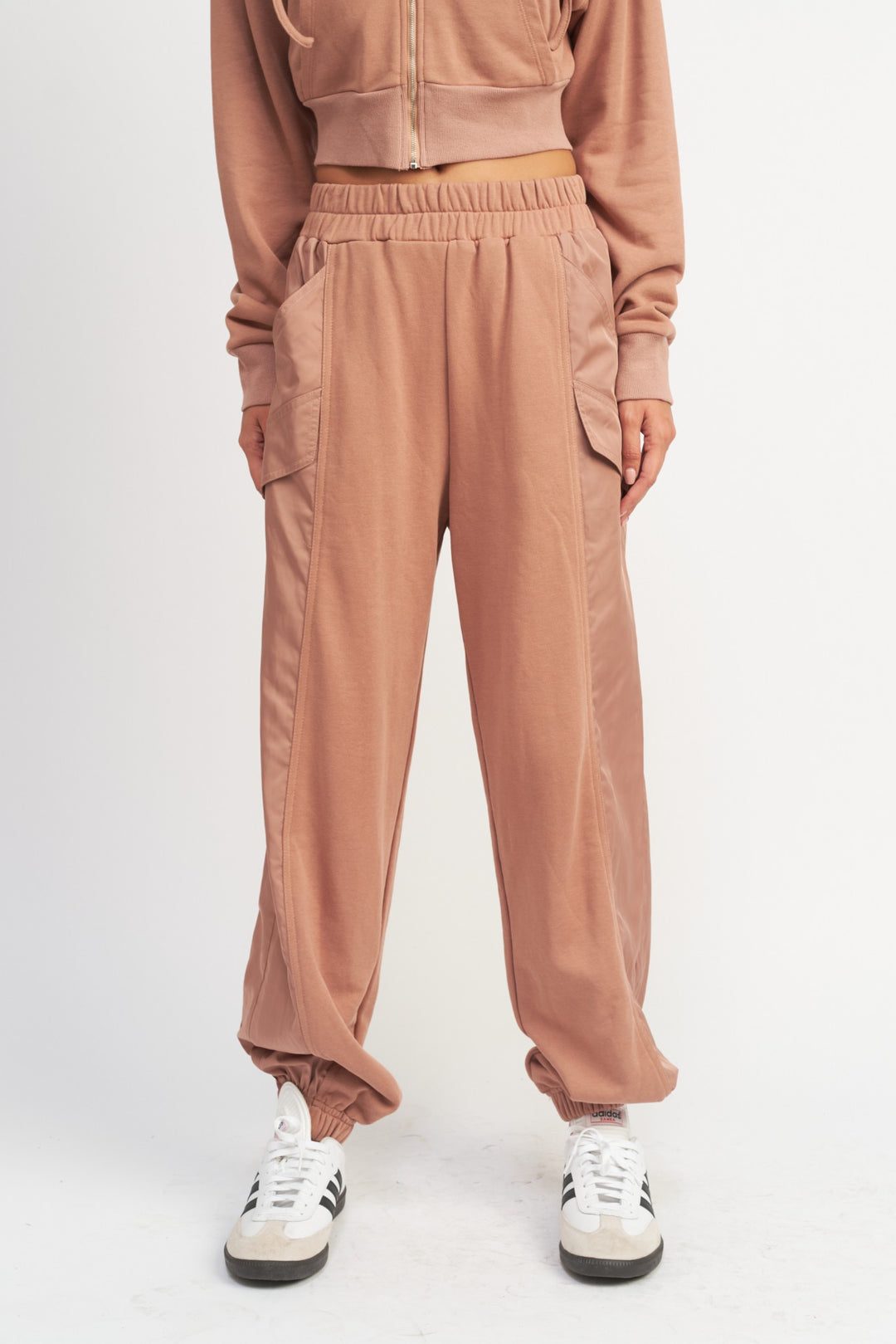 Dusty Mauve Contrasted Cargo Jogger Pants