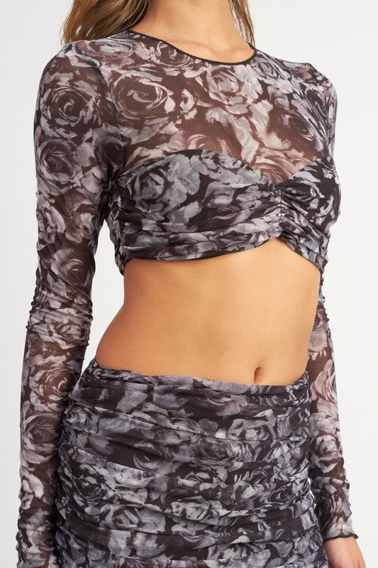 Black Ivory Crew Neck Ruched Crop Top