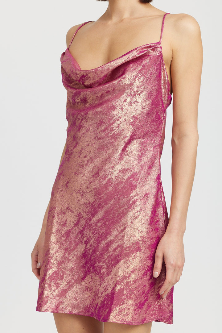 Fuchsia Cowl Neck Mni Slip Dress